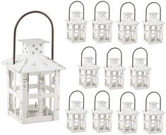 10 pack white metal lantern candle holders with handle for wedding party favors or home decor