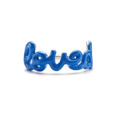 loved script ring blue Modern Blue Jewelry For Promise, Blue Enamel Jewelry For Anniversary, Unique Blue Enamel Ring, Silver Jewelry With Glossy Finish For Gift, Blue Enamel Rings For Anniversary, Colourful Closet, Luminous Colours, To Be Loved, Jewelry Inspo