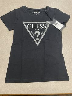 Guess Shirt Kids 7 girls Jet black/frost grey Guess Shirt, Guess Logo, Washed Jeans, Jet Black, Size 7, ? Logo, Grey, T Shirt, Black