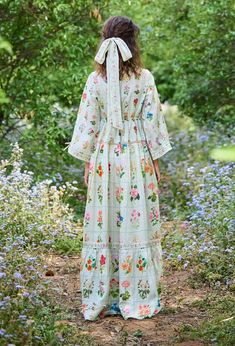 Featuring the alysa maxi dress, the floria dress is an upgraded version made in our new vintage botanical print. It has thoughtful and feminine details, including lace insert, a complimenting border detail and beautifully placed hand embroidered blooms. Feminine Floral Embroidered Floor-length Maxi Dress, Feminine Floral Embroidered Maxi Dress For Garden Party, Feminine Maxi Dress With Floral Embroidery For Garden Party, Feminine Floor-length Maxi Dress With Floral Embroidery, Spring Floral Print Boho Dress, Spring Daywear Maxi Dress With Floral Embroidery, Green Floral Print Maxi Dress For Daywear, Spring Feminine Boho Dress With Floral Print, Spring Floral Embroidered Maxi Dress For Daywear