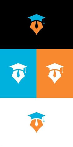 four different colored graduation caps with one blue and the other orange