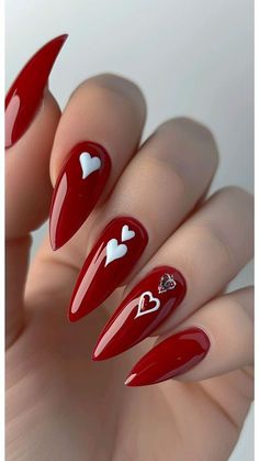 Heart Nail Designs, Pearl Nails, Cute Gel Nails, Oval Nails, Nail Inspiration, Valentines Nails, Stiletto Nails, Holiday Nails