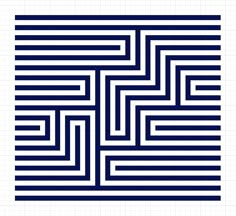 a blue and white maze pattern on a piece of paper with lines in the middle