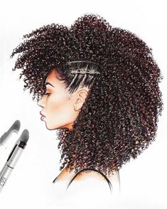 a drawing of a woman's hair with crochet hooks on her head