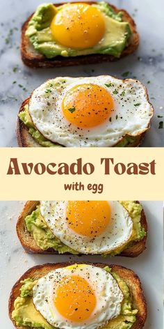 avocado toast with eggs on top and an egg in the middle is shown