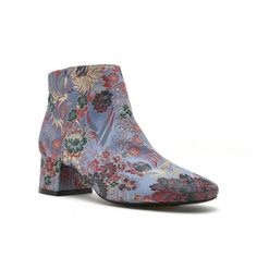 These Booties Features A Richly Decorative Floral Brocade Fabrication, Smooth Round Toe Silhouette, Wrap Block Heels, And Side Zip Closure. Booties Finish With A Lightly Padded Insole For Comfort. Material: Fabric (Man-Made) Sole: Synthetic Heel Height: 1.8" (Approx) Shaft Length: 5.7" (Including Heel) Top Opening Circumference: 10.25" (Approx) Blue Ankle-high Boots For Spring, Casual Blue Booties For Spring, Casual Blue Spring Booties, Blue Casual Booties With Round Toe, Blue Round Toe Heeled Boots For Spring, Casual Blue Round Toe Booties, Casual Blue Booties With Round Toe, Trendy Blue Low Heel Shoes, Blue Ankle Heeled Boots For Spring