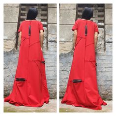 "Long red Kaftan dress🤩 Extravagant designs and high quality fabrics. The item from the pictures is size S For more information feel free to ask questions. Material &Care Cotton and elastane Machine wash 30oC Hand wash at low temperatures Do not machine dry Medium hot iron Sizing We make sizes from xs to 5xl as well as customized measures.So don't hesitate to contact us and make one for you. 🛫🎁Shipping🎁 🛬 STANDARD SHIPPING Europe : 6-8 business days USA&Canada : 8-10 business days E Red Spring Dress With Back Zipper, Red Spring Dresses With Back Zipper, Red Dresses With Back Zipper For Spring, Red Shift Dress With Short Sleeves, Red Knee-length Shift Dress, Red Shift Knee-length Dress, Red Shift Dress, Knee-length, Casual Kaftan, Red Kaftan