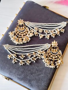 Chandbali Earrings With Sahara/ Wedding Jewelry/ Bollywood Style/bridesmad/ Kundan/ Pearl/ Polki Jewelry/ - Etsy Sahara Wedding, Earrings With Sahara, Sahara Earrings, Kundan Chandbali, Eid Ideas, Chandbali Earrings, Pakistani Clothes, Bridal Jewelry Set, Polki Jewellery