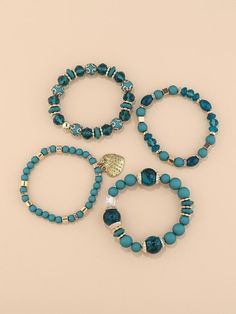 4pcs Heart Charm Beaded Bracelet | SHEIN USA Turquoise Heart-shaped Beaded Bracelet, Blue Heart-shaped Beaded Bracelets, Turquoise Heart-shaped Beaded Bracelets, Blue Heart-shaped Beaded Bracelet, Blue Heart-shaped Beaded Bracelets With Colorful Beads, Blue Bracelets With Round Beads For Fashion, Trendy Blue Beaded Bracelets For Party, Casual Blue Jewelry With Heart Beads, Trendy Blue Jewelry With Faceted Beads