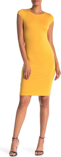 Cap Sleeve Bodycon Dress | Nordstromrack Casual Bodycon Dress In Elastane, Spring Stretch Knee-length Bodycon Dress, Summer Bodycon Mid-length Mini Dress, Casual Spring Elastane Bodycon Dress, Casual Cap Sleeve Mini Dress For Spring, Casual Mid-length Bodycon Dress For Summer, Summer Stretch Mini Dress With Cap Sleeves, Casual Solid Color Knee-length Short Sleeve Dress, Short Sleeve Stretch Midi Dress