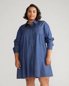 Perfect Tencel Chambray Drop Waist Shirtdress - Midnight Blue | Universal Standard Universal Standard, Drop Waist, Chambray, Midnight Blue, Blue