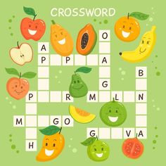 crossword game with fruits and vegetables on the board illustration for children's books