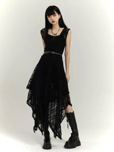 ■ ColorBlack ■Size Size Length Waist Chest S 131 70 84 M 132 72 86 ■Model infoHeight：167cmWeight ：48kgWearing Size：S Retro Lace Dress, Distressed Dress, Angel Dress, French Retro, Gothic Dress, Lace Dress Black, Mode Inspo, Goth Outfits, Knitwear Tops