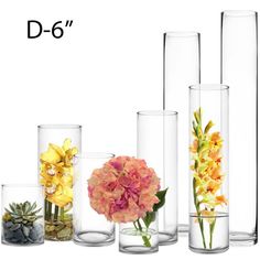 various vases with flowers and rocks in them