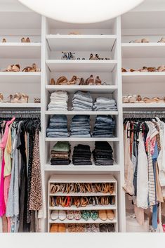 the closet is full of clothes, shoes and other things to buy for someone's wardrobe