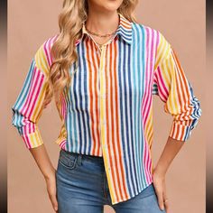 Ships In 5-6 Business Days [Buy Accordingly] 100% Polyester Tag Xs Fits 2, S Fits 4, M Fits 6, Tag L Fits 8/10, Tag Xl Fits 12. For Plus Sizes Clothing Tag 0xl Fits 12, 1xl Fits 14, 2xl Fits 16, 3xl Fits 18, 4xl Fits 20 We Carry A Vast Collection Of Winter Fall Summer Spring Boho Gypsy Hippie Beachy Crochet Maxi Dress Birthday Gift Resort Bohemian Preppy Girly Trendy Date Night Minimalist Y2k Cottagecore 90s 00s 70s Christmas Dress Thanksgiving Date Night Wedding Guest Boho Bridesmaid Date Night Casual Multicolor Long Sleeve Shirt, Multicolor Long Sleeve Shirt With Button Closure, Trendy Striped Blouse For Vacation, Multicolor Long Sleeve Shirt With Buttons, Casual Multicolor Cotton Blouse, Colorful Long Sleeve Blouse For Summer, Multicolor Long Sleeve Tops With Button Closure, Multicolor Button-up Shirt For Vacation, Multicolor Button-up Vacation Shirt