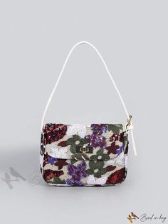 Bird in Bag - Sequin and Embroidered Tote Bag with Floral Accents Multicolor Floral Embroidery Shoulder Bag, White Embroidered Handheld Evening Bag, Spring Multicolor Shoulder Bag With Floral Embroidery, Spring Multicolor Embroidered Shoulder Bag, Trendy Embroidered Pouch Shoulder Bag, Spring Party Bag With Floral Embroidery, White Embroidered Shoulder Bag, White Embroidered Party Bags, Trendy White Embroidered Shoulder Bag