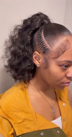 Vday Hair Styles Braids, 1 Week Hairstyles Black, Hairstyles For Black Women Braids Weave, Weave Cornrows Hairstyles, Slick Back Curly Ponytail Natural Hair, Birthday Hairstyles For Black Women Ponytails, Ponytail With Braid On The Side, Black Girls Hairstyles With Weave, Weave High Ponytail Hairstyles