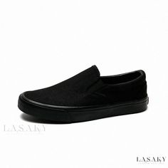 Lasaky - Soft Sole Shoes for Everyday Wear Casual Black Slip-ons With Contrast Sole, Black Casual Slip-ons With Contrast Sole, Casual Slip-on Sneakers With Non-slip Round Toe, Casual Non-slip Slip-on Sneakers With Round Toe, Slip-on Skate Shoes With Vulcanized Sole, Black Closed Toe Casual Slip-ons, White Sole Round Toe Slip-ons For Streetwear, Black Flat Slip-on Sneakers With Rubber Sole, Streetwear Slip-ons With Rubber Sole And Round Toe