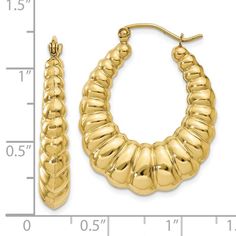 Product Weight Weighs approximately 2.96 grams. Product Dimensions Length of item : 13 mm Width of item : 5 mm Product Specifications - Material : Primary - Purity : 10K - Finish : Polished - Length of Item : 13 mm - Material : Primary : Gold - Width of Item : 5 mm - Product Type : Jewelry - Jewelry Type : Earrings - Sold By Unit : Pair - Gender : Women's - Material : Primary - Color : Yellow - Earring Closure : Wire & Clutch - Earring Type : Hoop - Earring Style : Shrimp / Creole Shrimp Creole, Medium Hoop Earrings, Hoop Earrings Style, Yellow Earrings, Gold Polish, Accessories Jewelry Earrings, Fine Jewelry Gift, Selling Jewelry, High Quality Jewelry