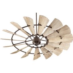 a wooden windmill shaped light fixture on a white background with clippings to the ceiling