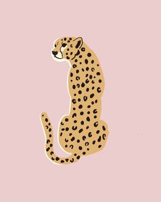 a drawing of a cheetah on a pink background