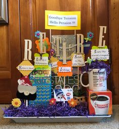 a tray filled with lots of different items on top of a floor next to a door