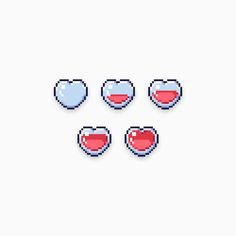 four pixelated hearts with different colors and shapes on them, all in the same pattern