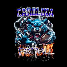 the carolina football team is depicted on a black shirt with flames and lightning in the background