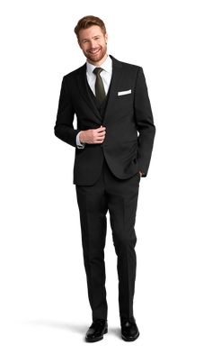 A slim black suit in performance fabric with two buttons and a notch lapel. Black Tux, Black Suit, Black Suits, Performance Fabric, Black Coat, Breathable Fabric, Michael Kors, Fabric, Black