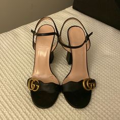 Gucci Marmont Heels Sandals. Black With Gold Gg. Block Heel. 100% Authentic. Heels Sandals Black, Shoes Gucci, Gucci Marmont, Heels Sandals, Gucci Black, Sandals Black, Gucci Shoes, Shoes Women Heels, Block Heels