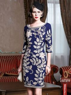 Navy Blue Leaf Pattern Formal Weddings Cocktail Party Dress For Women Formal Dresses For Women Parties, Formal Dress For Short Woman, Dresses For 60 Year Old Women Cocktail, Cocktail Dresses For Women Over 50 Elegant, Elegant Cocktail Dress Formal, Formal Attire Dresses Women, Semi Formal Dresses For Pver 50, Luxury Cocktail Dresses With Folds, Cocktail Dresses For Women Over 50 Long