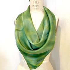 Feel like a total trendsetter in this stunningly soft, hand-dyed silk scarf. Handcrafted with love right here in Northern California - using two beautiful dye colors of indigo and weld. This scarf's sure to be an eye catching addition to your outfit. Plus, easy care instructions make caring for your new accessory stress free: just gentle hand wash and hang dry – no need for extra trips to the Dry Cleaner. Make heads turn at each special occasion when wearing this made-to-order masterpiece. Hand- Hand Dyed Silk Scarf For Summer, Hand Dyed Silk Scarves For Summer, Hand-dyed Silk Scarves For Summer, Bohemian Hand-dyed Silk Scarf, Shibori Clothing, Hand Dyed Silk Scarf, Fast Fashion Brands, Dye Colors, Square Silk Scarf