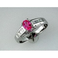 Royal Pink Sapphire and Diamond 14K White Gold Ring Pink Sapphire Diamond Ring, Royal Pink, Baguette Diamonds, Sapphire Diamond Ring, Royal Jewelry, 14k White Gold Ring, Sapphire Stone, White Gold Ring, Baguette Diamond