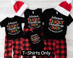 Celebrate the holidays in style with our Personalized Family Christmas Shirt! Featuring your family's last name this festive design is perfect for holiday photos or cozy family gatherings. Made with soft, high-quality fabric and customizable for any family size. Get into the Christmas spirit with matching shirts for the whole family! Great for family Christmas gifts, Christmas morning outfits, or holiday lounge wear. The unisex soft-style t-shirt puts a new spin on casual comfort. The shoulders Family Matching Christmas T-shirt With Letter Print, Family Matching Holiday T-shirt With Letter Print, Family Matching Christmas Shirt With Letter Print, Festive Family Matching T-shirt For Holidays, Christmas Crew Neck Top With Custom Print, Family Matching Letter Print Holiday Tops, Family Matching Holiday Tops With Letter Print, Custom Print Christmas T-shirt, Black Festive Christmas Top