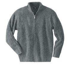 Add a layer without the bulkiness of a pullover with this zip-front shawl collar cardigan. A full zip front means you don't have to fuss with buttons. It's also substantial enough for warmth but is made from a soft acrylic knit that doesn't feel too heavy. Size: big - 7xl. Color: grey marl. Gender: male. Age Group: adult. Pattern: Solid. Tall Sweater, Mens Turtleneck, Shawl Collar Cardigan, Zippered Cardigan, Zip Cardigan, Quarter Zip Sweater, Collar Cardigan, Big Clothes, Big And Tall Outfits