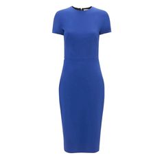 Crafted From A Stretch Double Wool Crepe For A Figure-Flattering Silhouette, The Classic T-Shirt Fitted Dress Is A Signature Piece In The Victoria Beckham Archive. Reimagined In Bold Palace Blue For The New Season, It Has A Modest Round Neckline, Short Sleeves And A Midi-Length Hem For Understated Sophistication. Double-Ended Exposed Metal Zips At The Back Add A Contemporary Point Of Interest. *Pristine Condition, Worn Once *Uk Size 10, Us Size 6 *Double Wool Crepe Fabric With Slight Stretch *Exposed Back Double Ended Zip *Bodice Lining *Waist Seam, With Dart Detailing On Skirt *Length (Measured From Waist): 71cm *Main: 45% Polyester 36% Virgin Wool 16% Polyamide 3% Elastane. Lining: 100% Fitted Crew Neck Evening Dress, Fitted Evening Dress With Crew Neck, Chic Midi Dress With Crew Neck For Work, Elegant Crew Neck Daywear Dress, Elegant Crew Neck Dress For Daywear, Elegant Crew Neck Dress For Work, Blue Short Sleeve Midi Dress For Formal Occasions, Blue Short Sleeve Midi Dress For Work, Blue Short Sleeve Midi Dress For Daywear