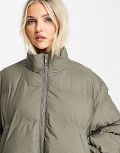 Weekday Promis short padded jacket in dark khaki - KHAKI | ASOS Dark Khaki, Padded Jacket, Must Haves, Asos