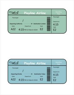 two airline tickets are shown with the same plane name and number as well as an airplane ticket