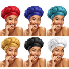 PRICES MAY VARY. What You Get: you will receive 6 pieces of turban head wraps for women in 6 different colors, including blue, green, red, black, yellow, and white, assorted colors and enough quantity can meet your daily wear, replacing and sharing requirements Size Detail: the head circumference of our hair hats for women is about 19.6-23 inches/ 50-58 cm, with good elasticity, suitable for most women and girls, without taking much space Comfortable and Soft to Wear: made of quality polyester, Turbans For Women, African Head Dress, Turban For Women, Twisted Braid, African Hair Wrap, African Turban, Sleep Hat, African Hats, Head Wraps For Women