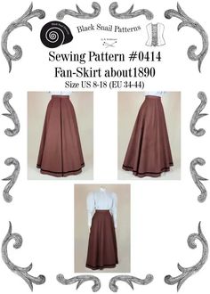 Victorian Skirts | Edwardian Skirts Edwardian Skirt (Fan-Skirt) worn about 1890 Sewing Pattern #0414 Size US 8-30 (EU 34-56) PDF Download $5.87 Victorian Skirt Pattern, Fan Skirt, Edwardian Skirt, Walking Skirt, History Bounding, Historical Sewing, Umbrella Skirt, Historical Dress