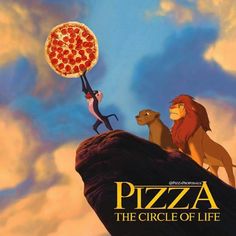 the lion and the mouse are holding up a pizza