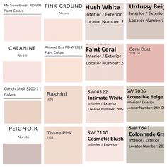 several shades of pink and white are shown in the same color scheme, each with different names