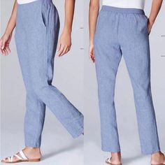 J Jill Love Linen Flat Front Stretch Waist Pull-On Pants Size S Petite Color Blue (Called Cobalt/White) Soft Light Blue Linen Chambray Ankle Pants. You'll Love These Pants When You Want To Look And Feel Perfectly Put Together. Flat Front Soft-Knit Back Waistband Two Front Pockets Pull On Styling Ankle Length Relax Fit Approximate Measurement Flat Lay Unstretch Waist 15.5" Hip 21" Rise 10" Inseam 25" Length 35" 100% Linen Machine Wash Cold New With Tags No Noted Flaws Tag: Linen Love Linen Natura Blue Ankle-length Pull-on Pants, Blue Pull-on Ankle-length Pants, Blue Non-stretch Pull-on Bottoms, Blue Straight Leg Bottoms With Pull-on Style, Blue Summer Pants, Blue Full-length Pull-on Pants, Blue Full Length Pants With Pull-on Style, Blue Linen Bottoms With Elastic Waistband, Blue Pull-on Straight Pants