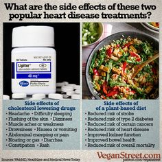 High cholesterol is the number one risk factor for cardiovascular disease, stroke, type2 diabetes and other diseases. Most doctors put patients on a lifetime supply of expensive drugs called statins that often have uncomfortable and sometimes dangerous side effects. A growing number of doctors, though, have prescribed a plant-based diet instead of drugs. This diet comes with side-effects of its own. Here’s a chance to compare the two side by side. Vegan Activism, Nutrition Course, Healthy Food List, Diet Vegetarian, Kids Diet, High Cholesterol, Healthy Dog Treats, Cardiovascular Disease