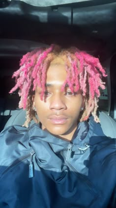 Light Blue Dreads Men, Men’s Dyed Dreads, Pink And Blonde Dreads Men, Loc Colors Men, Dyed Loc Ideas, Dyed Freeform Locs, Loc Colors For Men