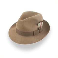 Camel Medium Brim Fedora in Premium Beaver Fur Felt | The Phoenix - Agnoulita Hats 1 Outdoor Hut, The Raid, Homburg, Chapeau Cowboy, America Latina, Hat Box, Custom Monogram, Hat Band, Vegetable Tanned Leather