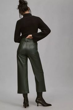 The Colette Cropped Wide-Leg Faux Leather Pants by Maeve | Anthropologie Cropped Wide Leg Pants, Leather Trousers, Summer Beauty, Faux Leather Pants, White Tops, Wide Leg Pants, Vegan Leather, Leather Pants, Anthropologie