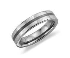 a white gold wedding ring with black stripes