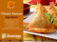 an advertisement for cheese samosa ingredients on a plate